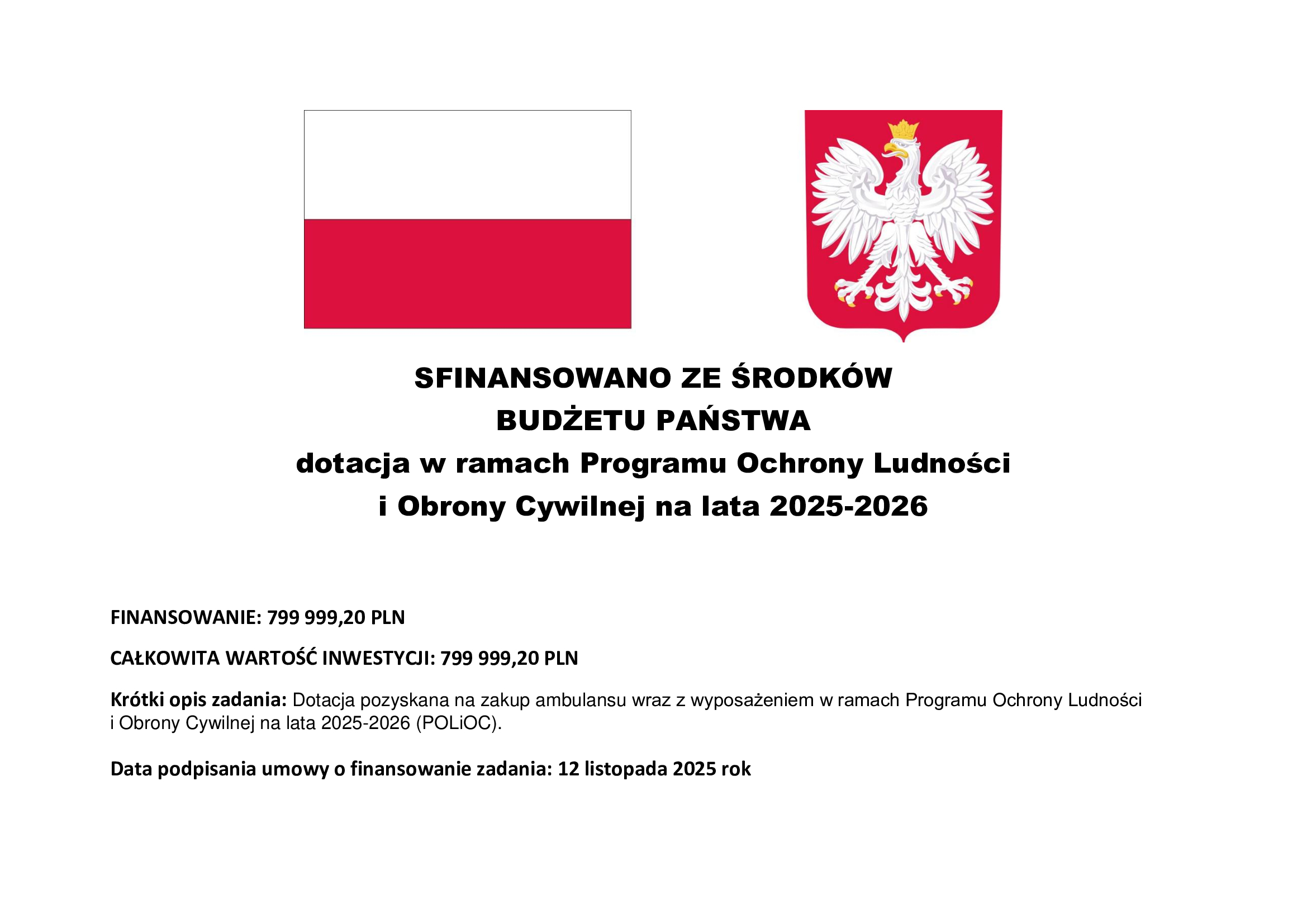 Informacja o dofinansowaniu ze środków Budżetu Państwa
